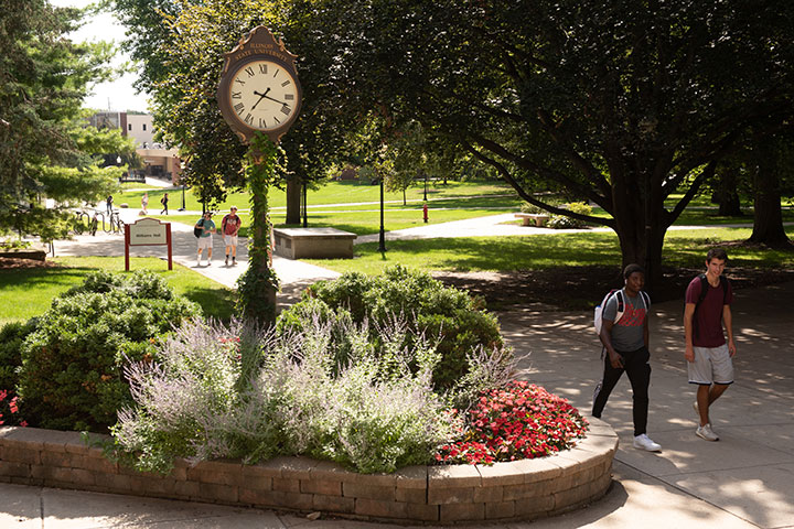 Clock on the quad in spring